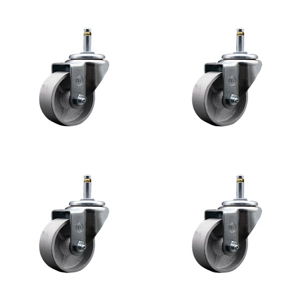 Semi Steel Swivel Grip Ring Caster Set of 4 w/3'' Wheels & 7/16'' Stem-4 Swivel, 4PK